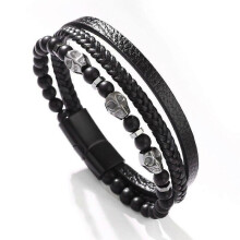 (Matte Black 19cm)EnergiStone Vitality Bracelet,ProstaPower Magnetic Band Beaded Bracelet
