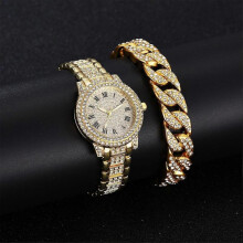 (Gold)Watch Gift Set Women Ladies Rose Gold WATCH + BRACELET Rhinestone Top Quality