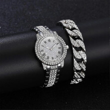 (silver)Watch Gift Set Women Ladies Rose Gold WATCH + BRACELET Rhinestone Top Quality
