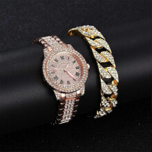 (rose gold)Watch Gift Set Women Ladies Rose Gold WATCH + BRACELET Rhinestone Top Quality