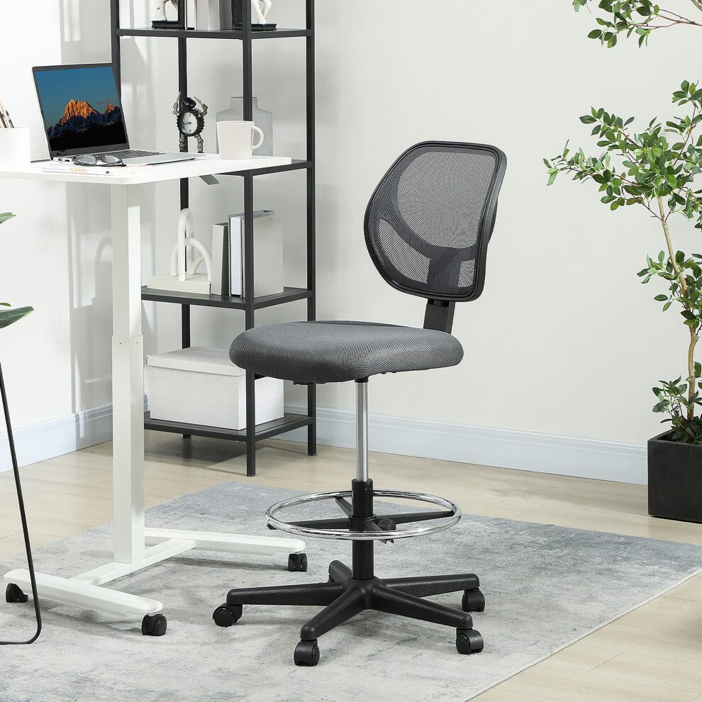 Vinsetto Swivel Mesh Office Chair w/ Adjustable Footrest Ring, Charcoal Grey