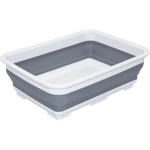 (As show, One size) 2.6 Gal(10L) Collapsible Dish Pans for Washing Dishes, Space Saving Multiuse Foldable Sink Tub, Kitchen Storage Tray (Grey-Rectangle)