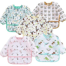 (As show, One size) 5 Pack Long Sleeve Bibs| Waterproof Full Bib with Sleeves for Babies Infant Toddler 6-24 Months| Mess Proof Baby Smock for Eating| Baby Apron for Feed