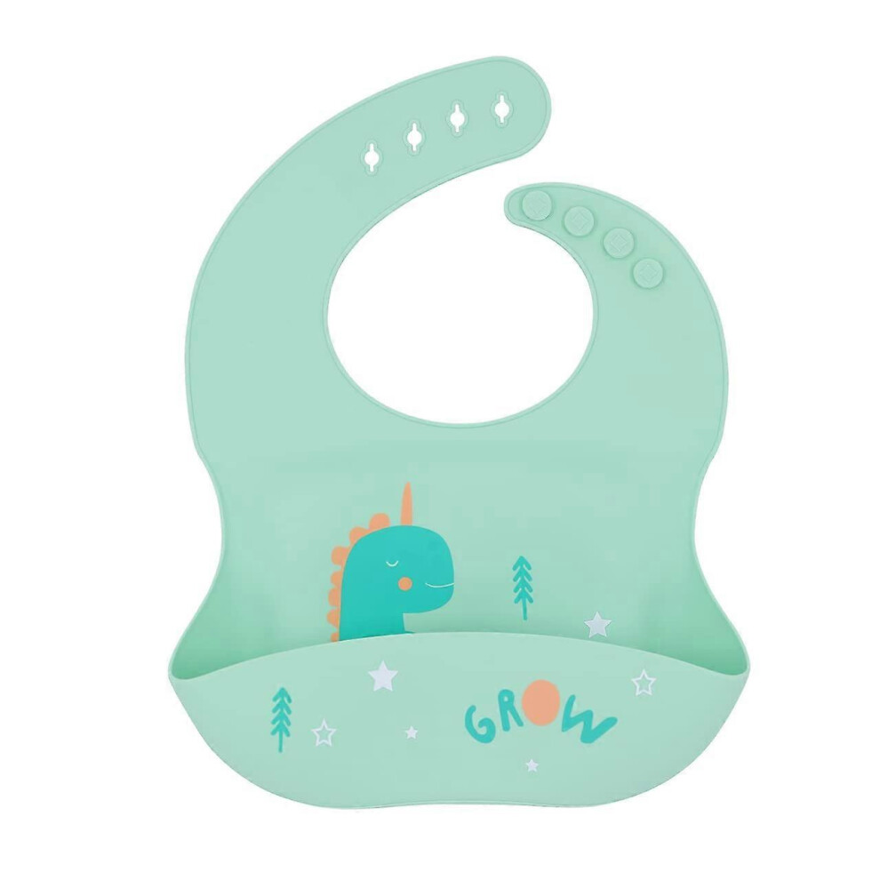 (As Show, One Size) Waterproof Baby Bibs, Baby Bib Catcher, Baby Bib With Food Catcher, Baby Bibs Reusable, Cute Baby Bibs Silicone, Dinosaur, 1 Green