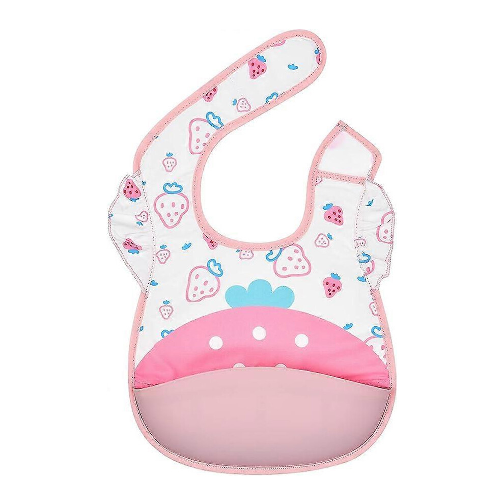 (As show, One size) Waterproof Baby Bib with Silicone Food Catcher Pocket, Adjustable Feeding Bib Fit for 6-24 Month Toddlers