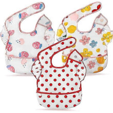 (As show, One size) 3Pcs Mess-Proof Feeding Bibs with Pockets for Baby Girl Infant Toddler Kids Waterproof Long Sleeved Bibs, 6-36 Months