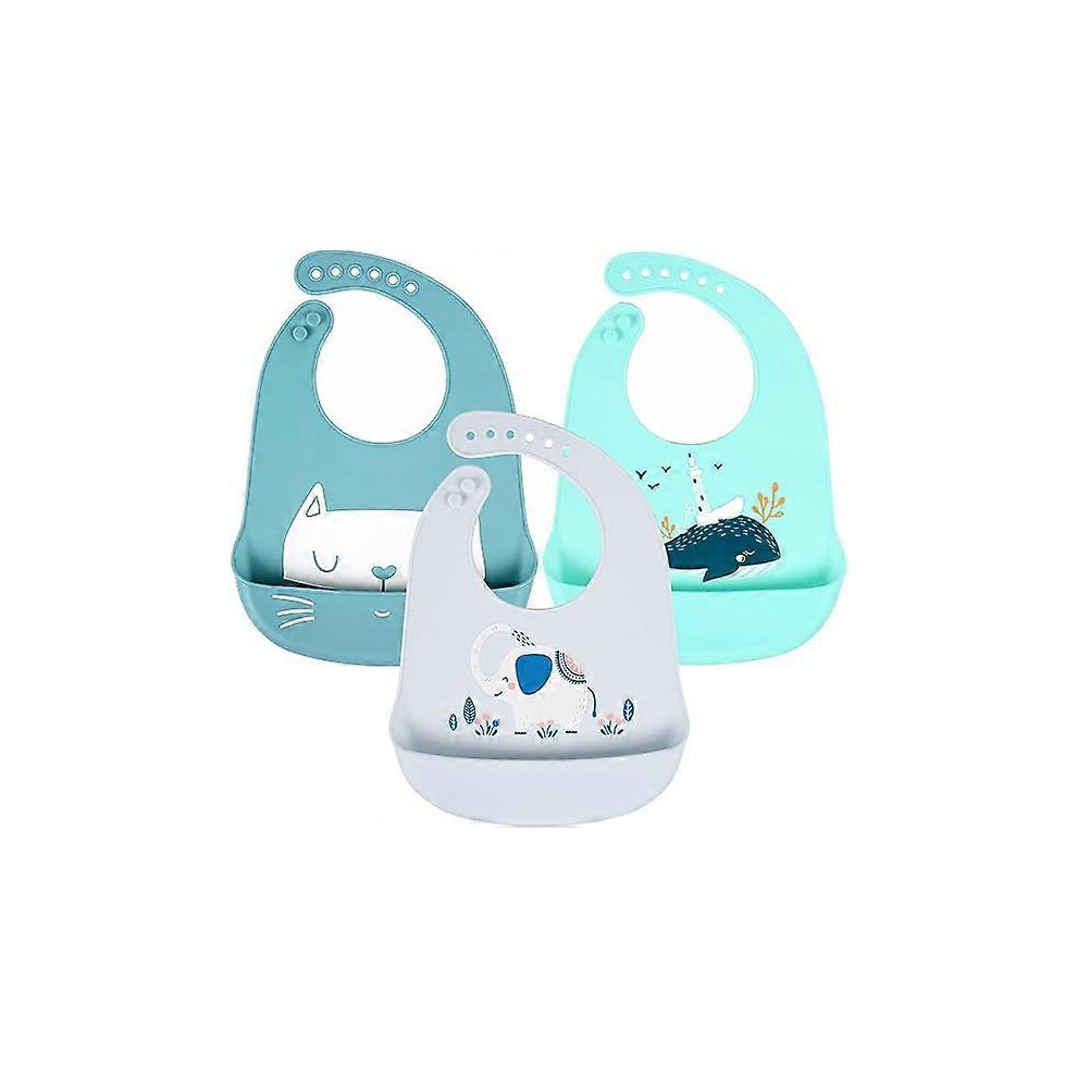 (As show, One size) Baby Bibs Silicone Feeding Bibs, Baby Bibs Silicone Bibs 3pcs for Feeding and Adjustable Waterproof Bibs