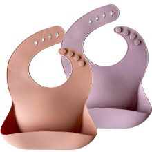 (As show, One size) Silicone Baby Bibs Set Of 2, BPA Free Soft Adjustable Fit Waterproof Feeding Bibs for Babies and Toddlers(Muted/Pale Mauve)
