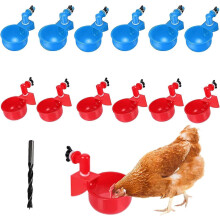 (As show, One size) 12 Pcs Chicken Automatic Waterer Chicken Feeder Chick Seed Feeder Hens for Birds, Quail, Pigeons, with Punch Tool, 6 Blue, 6 Red, with 12 Screws