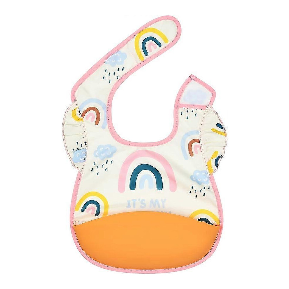 (As show, One size) Waterproof Baby Bib with Silicone Food Catcher Pocket, Adjustable Feeding Bib Fit for 6-24 Month Toddlers