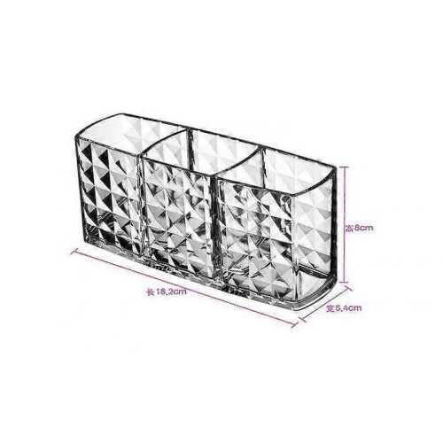 Makeup Brush Holder Storage Box Diamond Pattern 3 Slots Transparent Makeup Brush Storage Box