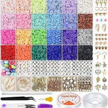 (HL-241) 6000 Pieces Of Clay Beads Set With Golden Round Spacer Beads, Letter Beads, Heart And Star Beads