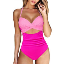 (M, B4702PR) Push Up One Piece Swimsuit Women 2023 Cut Out Swimwear Female High Waist Beachwear Xl Halter Monokini Women Swimsuit One Piece