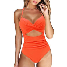 (XL, B4702OR) Push Up One Piece Swimsuit Women 2023 Cut Out Swimwear Female High Waist Beachwear Xl Halter Monokini Women Swimsuit One Piece
