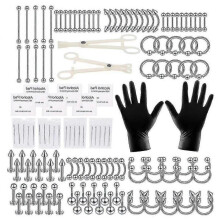 140pcs Piercing Kit Stainless Steel Nose Lip Tongue Eyebrow Industrial Barbell Belly Button Rings Body Piercing Tools