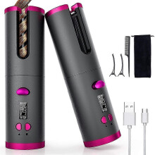 (As show, One size) Cordless Auto Hair Curler, Automatic With Lcd Display Adjustable Temperature Timer, Portable Rechargeable Rotating Ceramic Barrel Curli