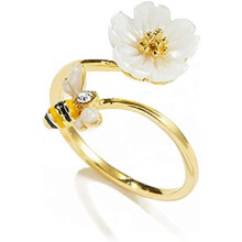 (As show, One size) Cute Honey Bee CZ Daisy Flower Adjustable Statement Open Wrap Band Finger Rings Women Teen Girls Dainty Fashion 925 Sterling Silver
