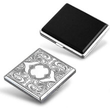 (As show, One size) 2 Pieces Of Leather And Metal Cigarette Case For 20 Cigarettes