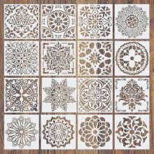(As show, One size) 16pcs Painting Stencils Reusable Painting Templates Mandala Drawing Stencils For Floor Wall Tile Fabric Scrapbook