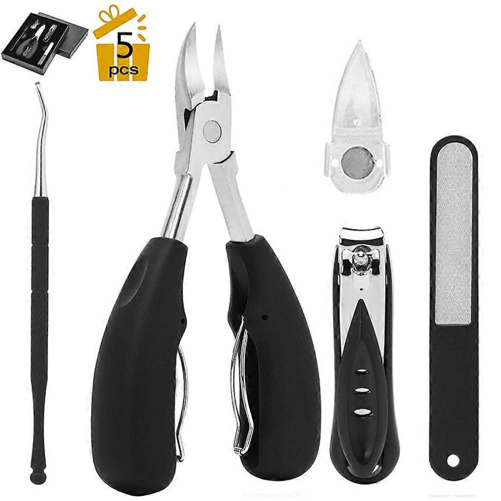 (As show, One size) Ingrown Toenail Tools, 5PCS Toenail Clippers for Thick or Ingrown Toenail, Soft Grip Handle with Nail Cleaner and Nail File