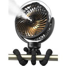 Misting Stroller Fan, 6000mAh batterijgevoede draagbare ventilator met licht en 360 draaibaar, persoonlijke ventilatoren met flexibel stat