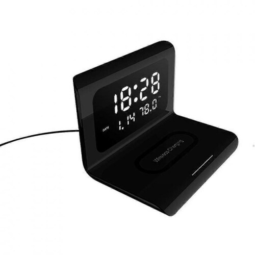 Digital Alarm Clock Screen Display Wireless Phone Charger Desktop Electric Clock 1