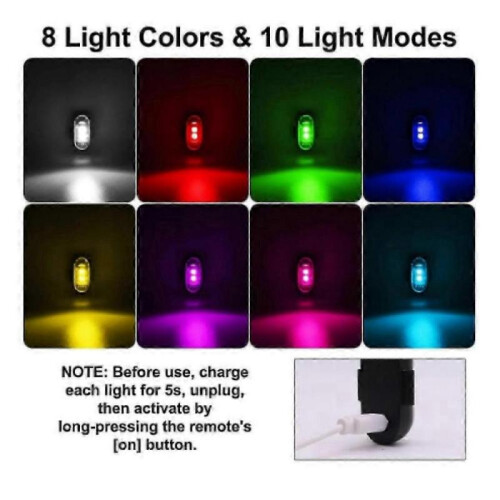 (Magnetic Style) 4PCS Wireless LED Strobe Lights with Remote Control, 8 Colors USB Charing Waterproof Emergency Warning Lights 2