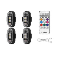 (Magnetic Style) 4PCS Wireless LED Strobe Lights with Remote Control, 8 Colors USB Charing Waterproof Emergency Warning Lights