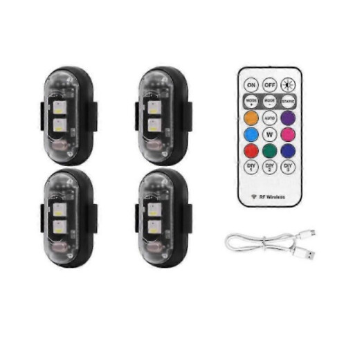 (Magnetic Style) 4PCS Wireless LED Strobe Lights with Remote Control, 8 Colors USB Charing Waterproof Emergency Warning Lights