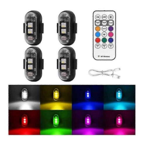 (Magnetic Style) 4PCS Wireless LED Strobe Lights with Remote Control, 8 Colors USB Charing Waterproof Emergency Warning Lights 1