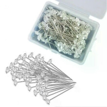 100Pcs/Box Transparent Faux Diamant Bouquet Pins Corsage Pins Elegante Boutonniere Pins Gerade Floral