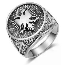 WANGAIYAO Albanien-Flaggen-Logo, Doppeladler-Ring, Herrenring im antiken Vintage-Stil