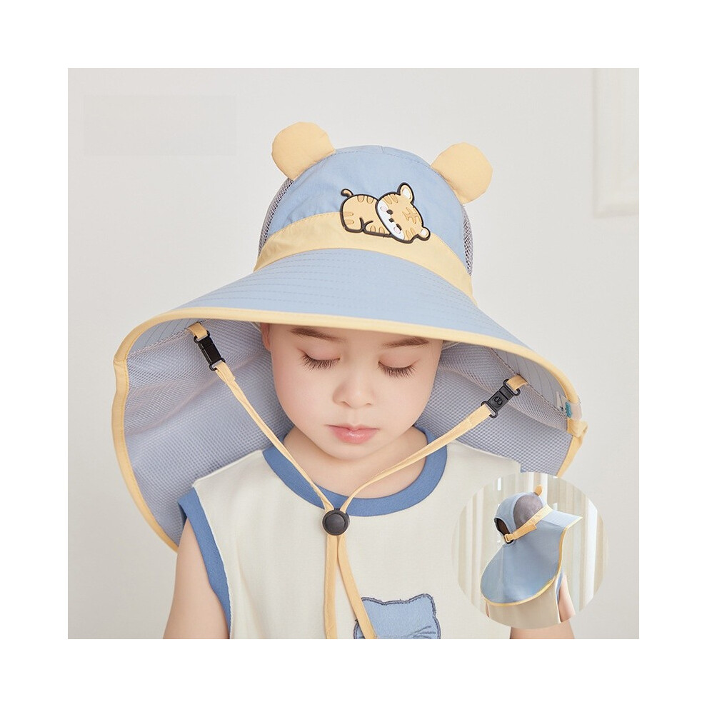 (Blue)LeóN Panda Vaca Tigre Dibujos Animados PatróN NiñOs Verano Protector Solar Sombrero Capa Con-image