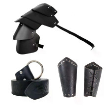 Mittelalterliches Schulterpanzer-Set aus PU-Leder für Herren, schwarz, bedruckter Gürtel, Cosplay-Rüstungszubehör,