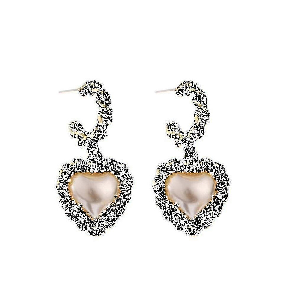 (As show, One size) Fashion Jewelry Metal Pearl Heart Stud Earrings