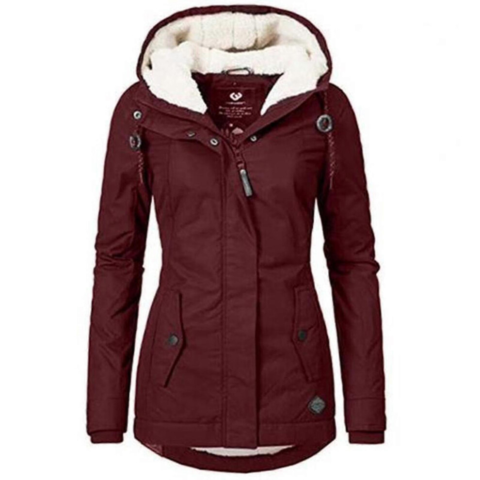 (2XL, Red) Waterproof Warm Hooded Winter Coat Thickend Fleece Lined Cotton Coat For Women