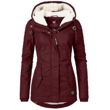 (L, Black) Waterproof Warm Hooded Winter Coat Thickend Fleece Lined Cotton Coat For Women