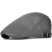 (Khaki, One size) Men Breathable Mesh Summer Hat Adjustable Newsboy Beret Ivy Cap Flat Cap