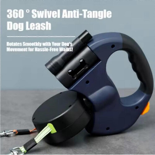 (Red) Illuminated Double Retractable Leash for Two Dogs, 360 Anti-Tangle Swivel Strap 2