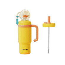 (Orange) Stainless Steel Whale Fountain Tumbler with Handle  Two Lids