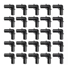 Pakkauksessa 25 1/2 tuuman 90 asteen kyynärpää Barb Crimp Pex -liitos muovisia Pex-liittimiä (1/2 tuuman