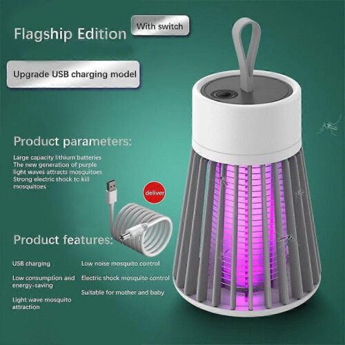 (1pc,Gray)Mosquito Killer Lamp Electric Rechargeable Zapper Bug Fly Insect Trap UV Light 1