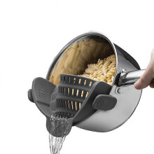 (As show, One size) Pot Strainer and Pasta Strainer - Adjustable Silicone Clip-on Strainer for Pots, Pans and Bowls - Kitchen Spoon - Gray