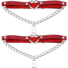 (As show, One size) Adjustable Heart Leg Garter Belt Heart with Chain Elastic Thigh Garters for Women 2Pcs