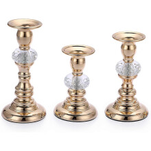 (As show, One size) Set of 3 Gold Metal Taper Candlestick Holders Vintage Brass Taper Candle Holders, Decorative Metal Crystal Taper Candle Stands Elegant