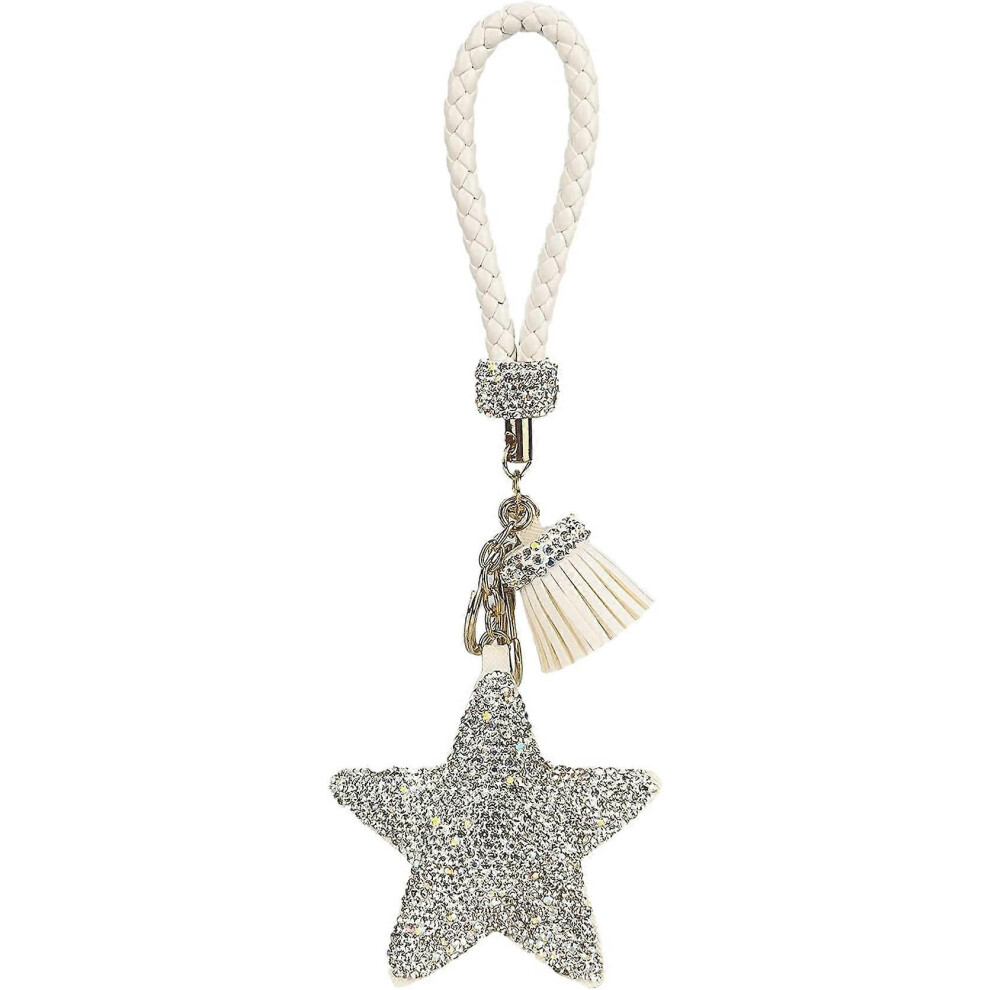 (As Show, One Size) Rhinestone Star Keychain With Tassel Women's Keyring For Bag Charm Purses Pendant 4632461641933