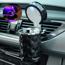 (As show, One size) Portable Washable Led Car Ashtray, With Low Light, Car Accessories Storage With Holder (2-piece Pack Black)