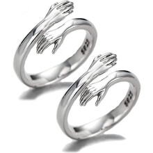 (As show, One size) Sterling Silver Rings For Women, Vintage Hugging Hands Ring Adjustable Sterling Silver Give Me A Hug Ring 925 Silver Love Hug Hands Open Ring Jewelry,