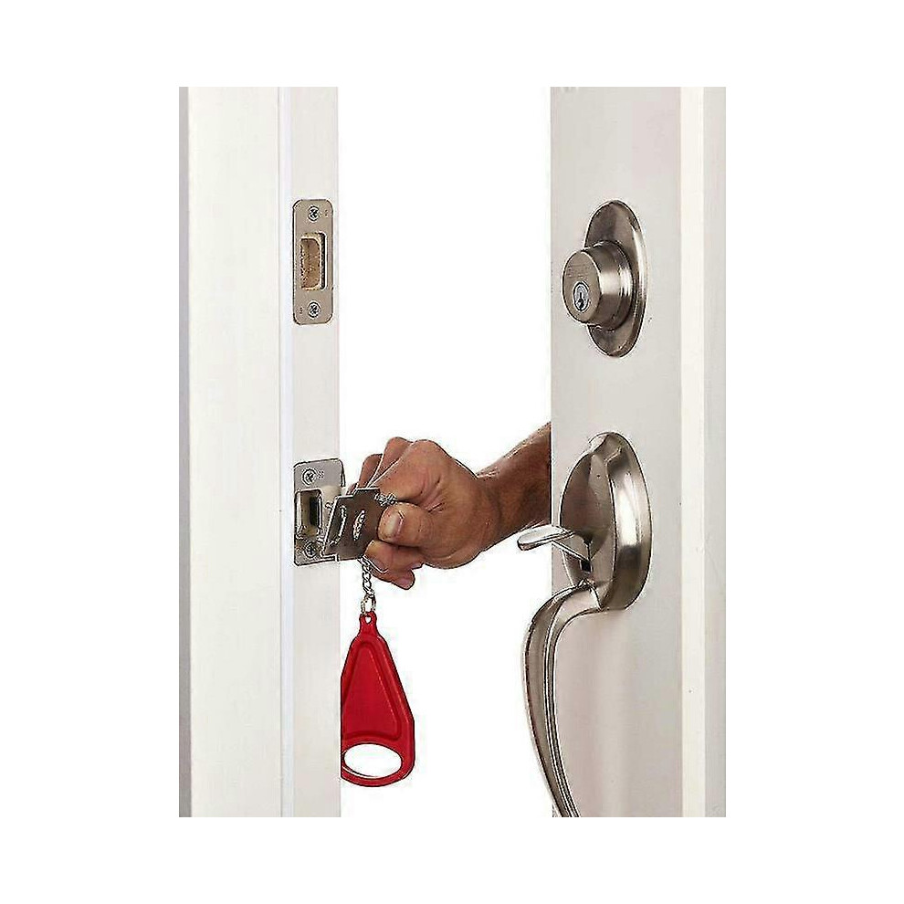 (As Show, One Size) Portable Hotel Door Lock Locks Self-Defense Door Stop Travel Travel Accommodation Door Stopper Door Lock Red 4632026655306