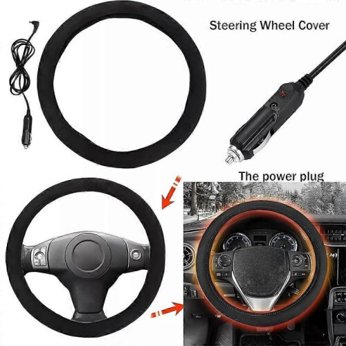 Black Heated Steering Wheel Cover Wireless Warmer,Rechargeable Cordless 2